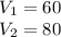 V_{1}=60\\ V_{2}=80\\