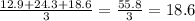 \frac{12.9 + 24.3 + 18.6}{3} = \frac{55.8}{3} = 18.6