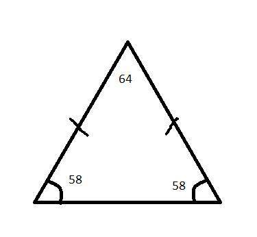 Величина одного из прилежащих к основанию углов равнобедренного треугольника — 58°. Определи величин