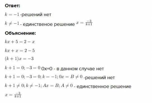 Решите уравнение при всех значениях параметра k: kx+5=2-x