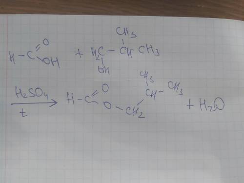 Напишите уравнение реакции этерификации между метановой кислотой и 2- метилпропанолом- 1​