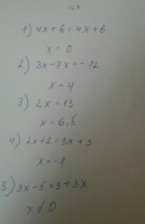 Решите уравнения: 1)4x+6=2(2x+3) 2)3x+4=7x-8 3)2x-3=10 4)2(x+1)=3(x+1) 5)3x-5=3+3x 6)3x+6=3(x+2) 7)5