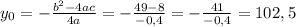 y_0 = -\frac{b^2-4ac}{4a} = -\frac{49 - 8}{-0,4} = -\frac{41}{-0,4} = 102,5