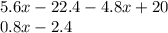 5.6x - 22.4 - 4.8x + 20 \\ 0.8x - 2.4