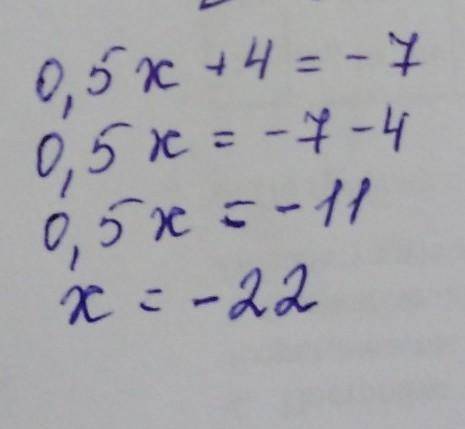 Найдите значение аргумента (х), при котором f (x) = 0,5*Х +4, f (x) =-7