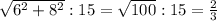 \sqrt{6^2+8^2} :15 = \sqrt{100} :15=\frac{2}{3}