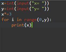 На вход подаются два числа x, y. Умножьте 3 на x и запишите результат y раз подряд.(Python) ​