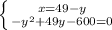 \left \{ {{x = 49-y} \atop {-y^{2} + 49y - 600= 0}} \right.