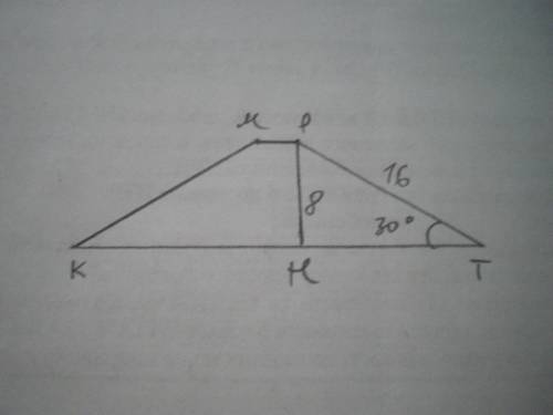 Острый угол равнобокой трапеции равен 30º. Боковая сторона 16, а сумма оснований 42.Найдите площадь