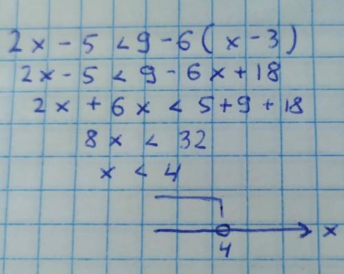 Решите неравенство 2x -5 <9 -6*(x - 3)