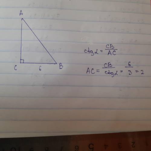 В треугольнике ABC угол C равен 90°, ctgB = 3 BC = 6 найдите AC