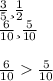 \frac{3}{5} и \frac{1}{2} \\\frac{6}{10} и \frac{5}{10} \\\\\frac{6}{10} \frac{5}{10}