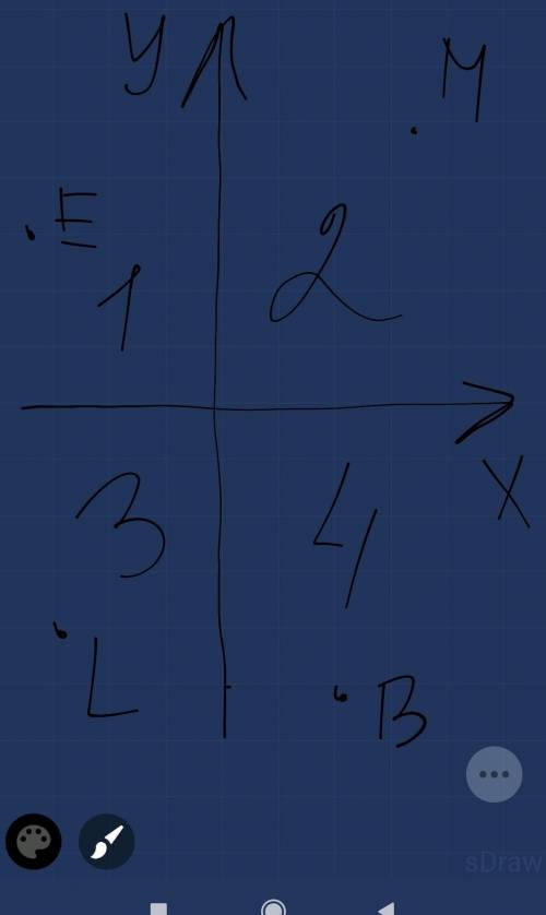 Даны точки: B(22;−49), E(−49;22), M(22;28), L(−49;−35). Определи, которая из данных точек находится