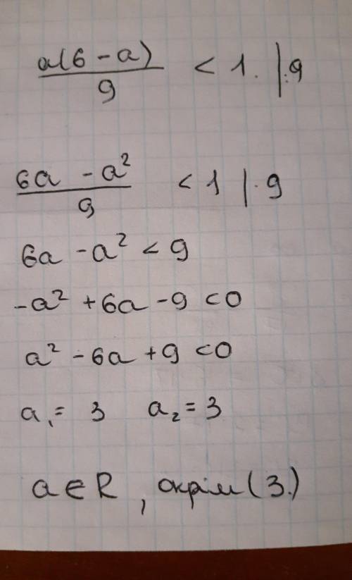 Доведіть нерівність: a(6-a)/9 < 1​