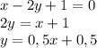 x-2y+1=0\\2y=x+1\\y=0,5x+0,5