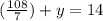 (\frac{108}{7} )+y=14