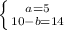 \left \{ {{a=5} \atop {10-b=14\\}} \right.