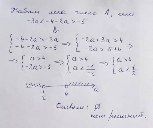 Найти целое число A если -3a < -4 -2a > -5