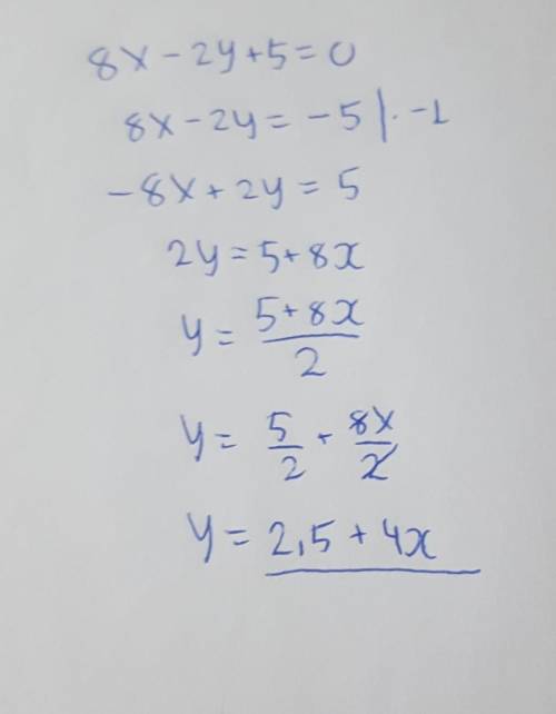 Выразить переменную y через x из линейного уравнения 8x-2y+5=0​