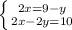 \left \{ {{2x = 9 - y} \atop {2x - 2y = 10}} \right.