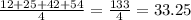 \frac{12 + 25 + 42 + 54}{4} = \frac{133}{4} = 33.25