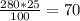 \frac{280*25}{100} = 70