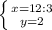 \left \{ {{x=12:3} \atop {y=2}} \right.