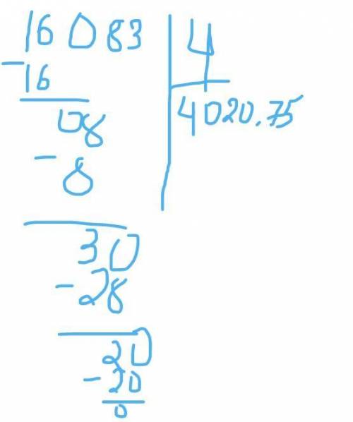 решить пример в столбик 16083 : 4