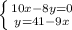 \left \{ {{10x-8y=0} \atop {y=41-9x}} \right.