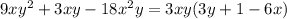 9xy^2+3xy-18x^2y=3xy(3y+1-6x)