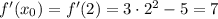 f'(x_0)=f'(2)=3 \cdot 2^2-5=7