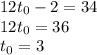 12t_0-2=34\\12t_0=36\\t_0=3