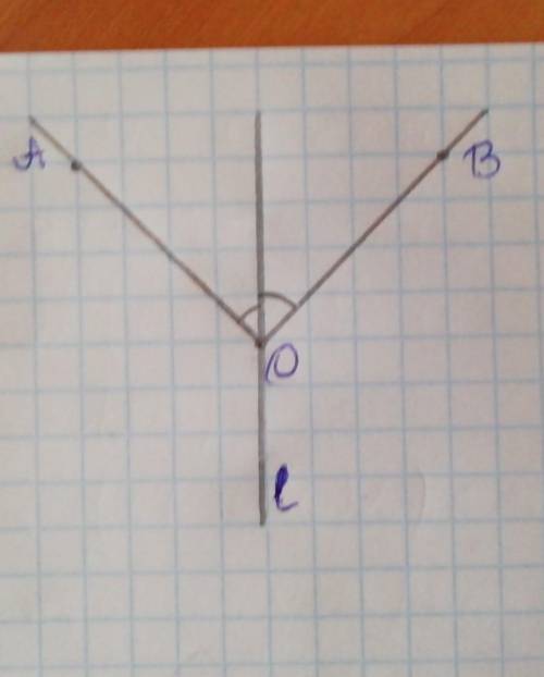 Точки А і Б лежать по різні боки від прямої l. Побудуйте кут АОВ так , щоб бісектриса лежала на прям