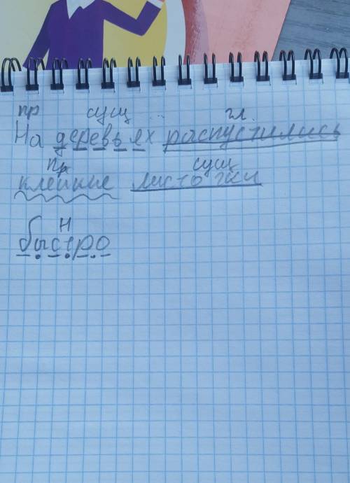 Запиши данные предложения Выдели главные члены определи и подчеркни части речи над всеми словами под