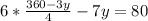 6*\frac{360-3y}{4}-7y=80