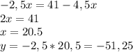 -2,5x=41-4,5x\\2x=41\\x=20.5\\y=-2,5*20,5=-51,25