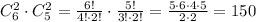 C_{6}^{2} \cdot C_{5}^{2}=\frac{6!}{4!\cdot2!}\cdot\frac{5!}{3!\cdot2!}=\frac{5\cdot6\cdot4\cdot5}{2\cdot2} =150