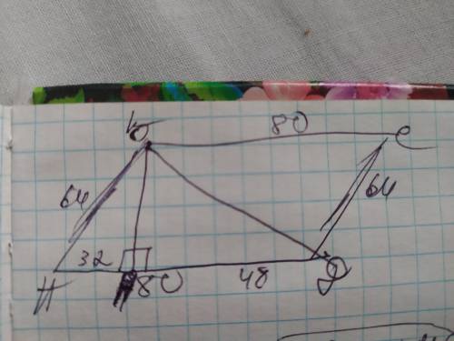 Стороны параллелограмма равны 80 см и 64 см. От вершины тупого угла к большой стороне проведён перпе