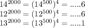 14^{2000} =(14^{500} )^4=.....6\\12^{2000} =(12^{500} )^4=.....6\\13^{2000} =(13^{500} )^4=.....1