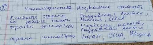 Изучите карту нефтяной промышленности, заполните таблицу используя карту, укажите не менее двух стра