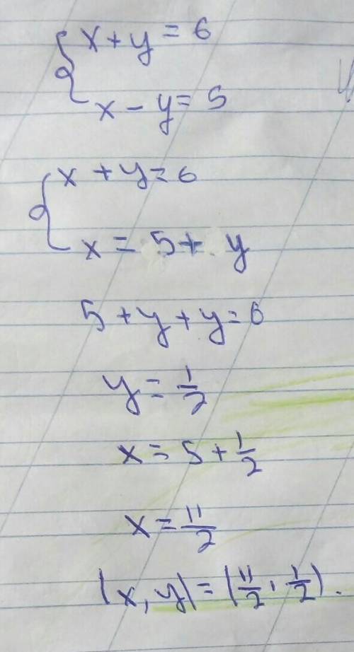 Система x + y = 6, x - y = 5 знайти x