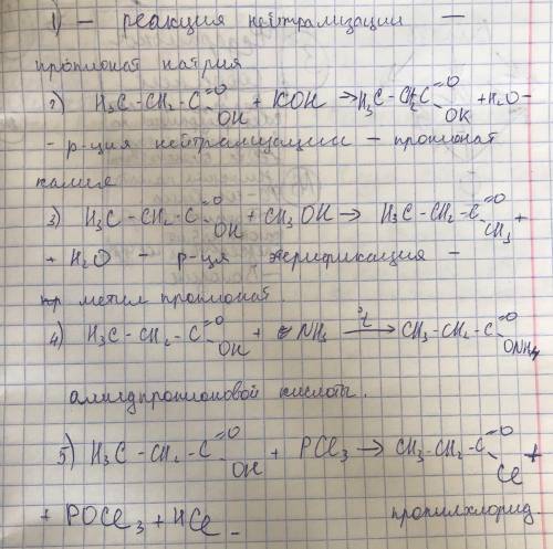 УМОЛЯЮ Составьте уравнение реакции взаимодействия пропионовой кислоты с Na2O, с KOH, с CH3OH, с NH3