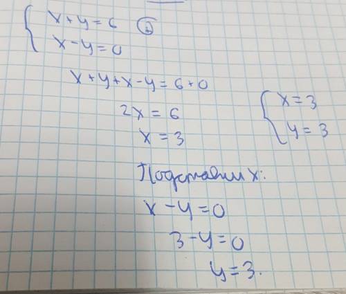 Запиши пару чисил які є розвязком системи x+y=6 x-y=0​