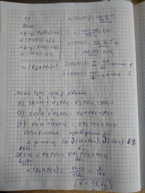 3. Розчин ортофосфатної кислоти масою 100 г з масовою часткою кислоти 9,8% змішали з розчином калій