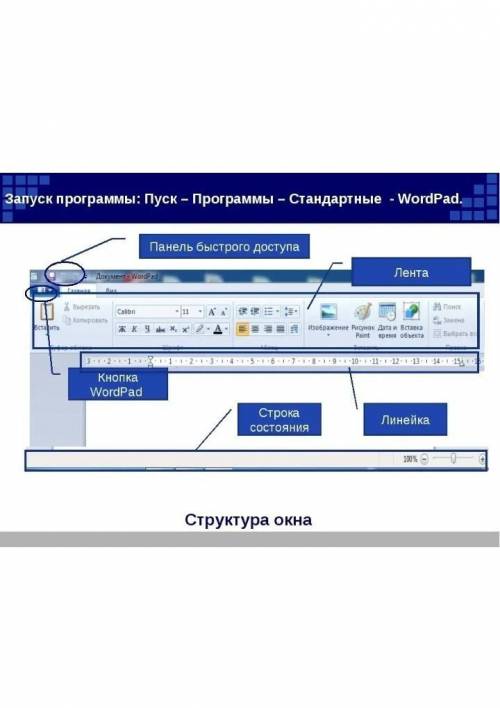 → WordPad Запуск программы WordPad: Пуск – (вставь пропущенные слова