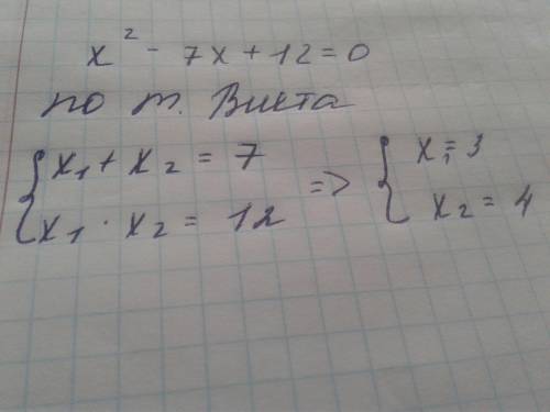 Чому дорівнює сума коренів рівняння х2-7х+12=0.