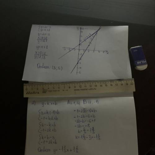 •Выполнить:№1: Решить графическим систему линейных уравнений:y=2x-3y=x+1№2: Прямая у = kx + b проход