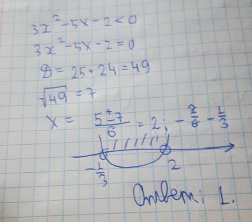 Найдите наибольшее целое решение неравенства 3x^2-5x-2<0​