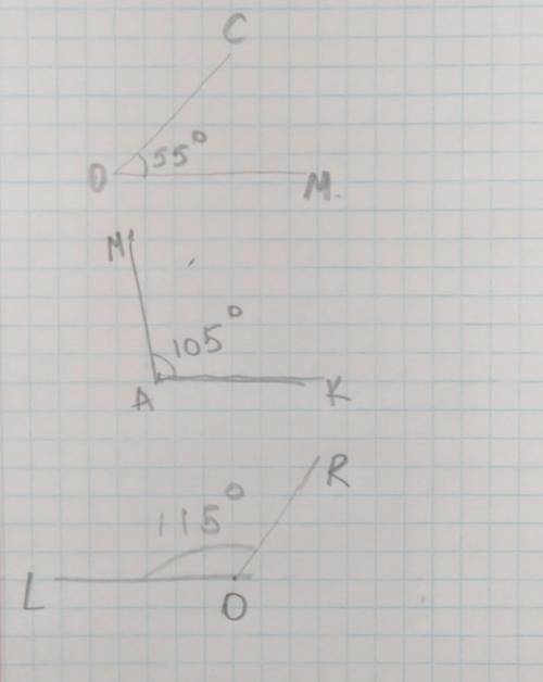 Начерти углы. Построй углы на 10° бол. обольше данных COM = 45°, ZMAK = 95°, ZLOR - 10