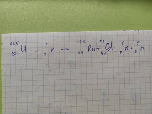 Допишіть рівняння ядерної реакції 235/92 U +1/0n -->112/44Ru+...+1/0n+1/0n